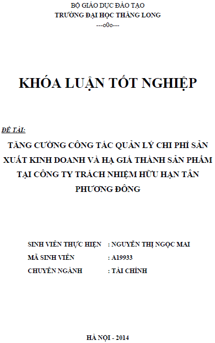 tang cuong cong tac quan ly chi phi san xuat kinh doanh va ha gia thanh san pham tai cong ty tnhh tan phuong dong