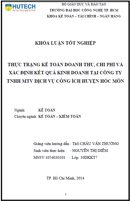 thuc trang ke toan doanh thu chi phi va xac dinh ket qua kinh doanh tai cong ty tnhh mtv dich vu cong ich huyen hoc mon