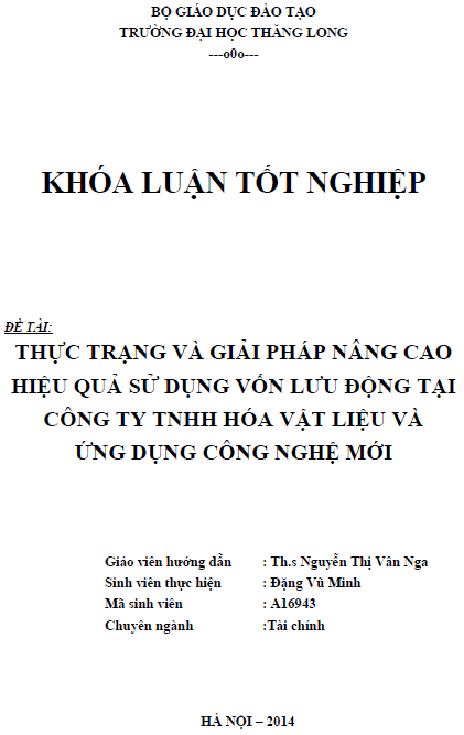 thuc trang va giai phap nang cao hieu qua su dung von luu dong tai cong ty tnhh hoa vat lieu va ung dung cong nghe moi