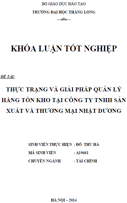 thuc trang va giai phap quan ly hang ton kho tai cong ty tnhh san xuat va thuong mai nhat duong