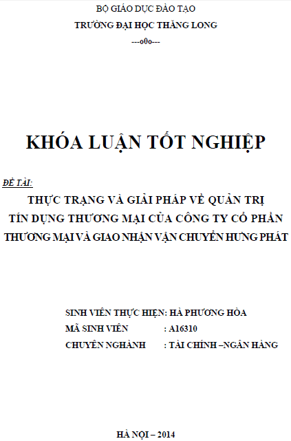thuc trang va giai phap ve tin dung thuong mai cua cong ty co phan thuong mai va giao nhan van chuyen hung phat