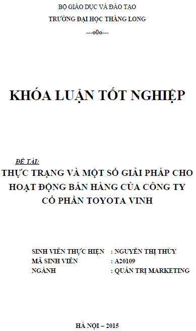 thuc trang va mot so giai phap cho hoat dong ban hang cua cong ty co phan toyota vinh
