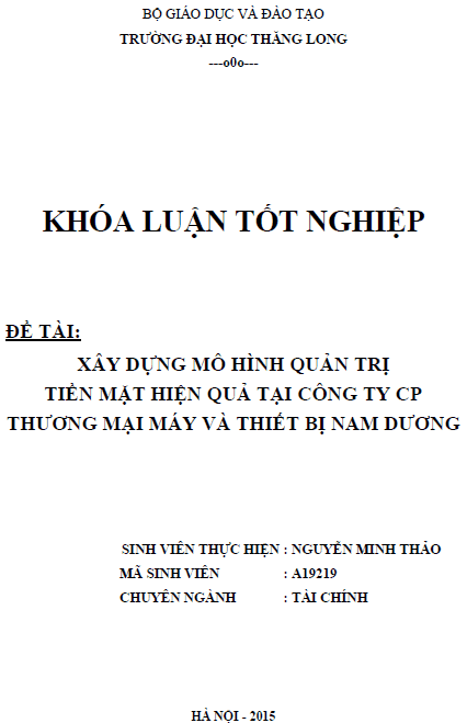 xay dung mo hinh quan tri tien mat hieu qua tai cong ty co phan thuong mai may va thiet bi nam duong