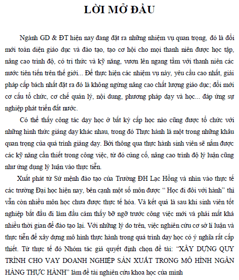 xay dung quy trinh cho vay doanh nghiep san xuat trong mo hinh ngan hang thuc hanh