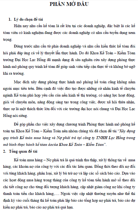 xay dung quy trinh ke toan mua hang va no phai thu tai cong ty tnhh lac hong trong mo hinh thuc hanh ke toan ao cua khoa ke toan kiem toan