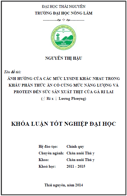 anh huong cua cac muc lysine khac nhau trong khau phan thuc an co cung muc nang luong protein den suc san xuat thit cua ga ri lai