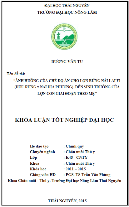 anh huong cua che do an cho lon rung nai f1 duc rung x nai dia phuong den sinh truong cua lon con theo me