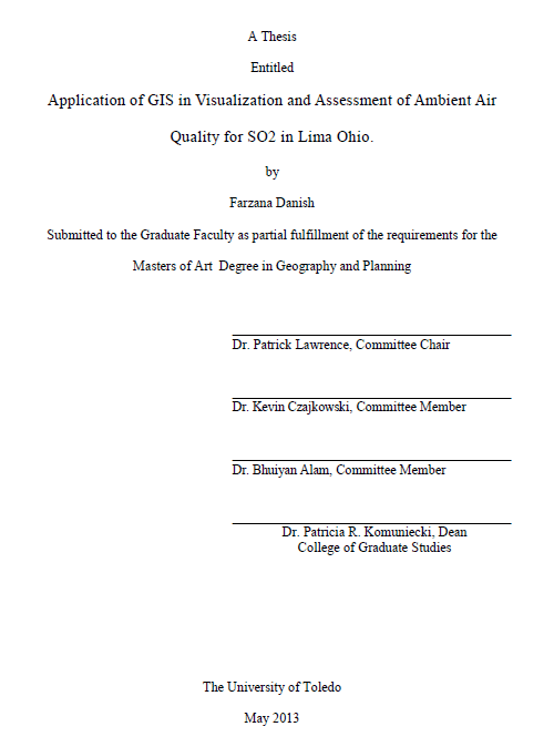 application of gis in visualization and assessment of ambient air quality for so2 in lima ohio