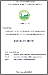 assessment of status medical waste management and treatment in tuyen quang general hospital