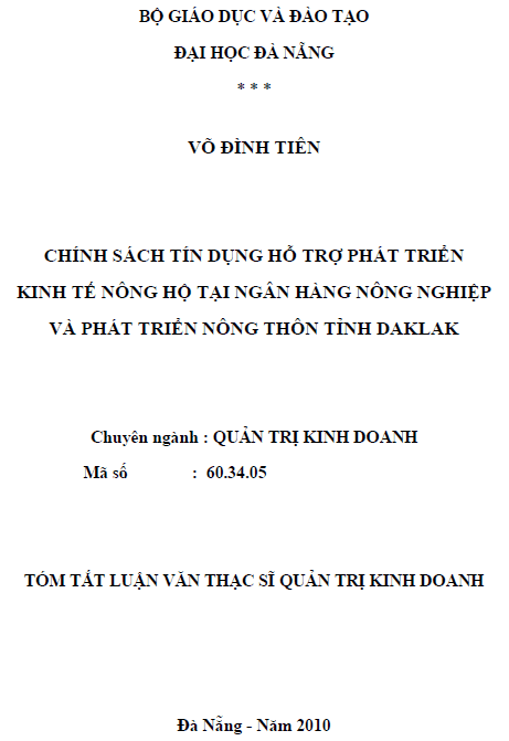 chinh sach tin dung ho tro phat trien kinh te nong ho tai ngan hang nong nghiep va phat trien nong thon tinh daklak