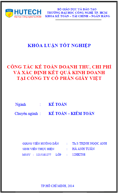 cong tac ke toan doanh thu chi phi va xac dinh ket qua kinh doanh tai cong ty co phan giay viet