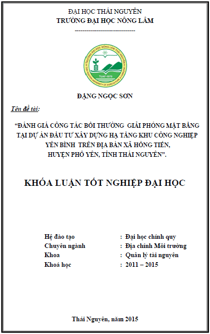 danh gia cong tac boi thuong giai phong mat bang tai du an dau tu xay dung ha tang khu cong nghiep yen binh tren dia ban xa hong tien huyen pho yen tinh thai nguyen