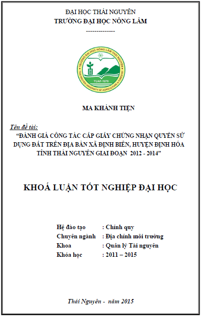 danh gia cong tac cap giay chung nhan quyen su dung dat tren dia ban xa dinh bien huyen dinh hoa tinh thai nguyen giai doan 2012 2014