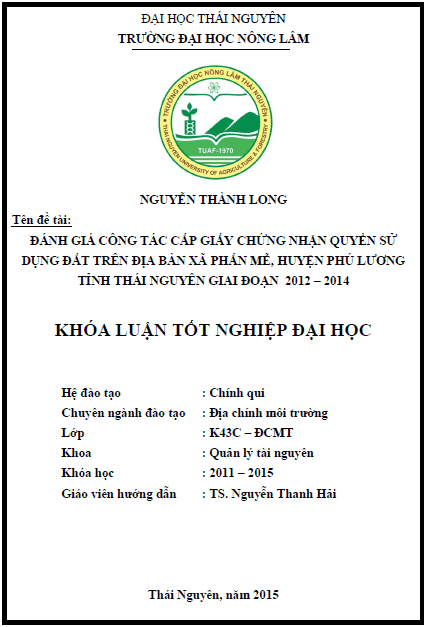 danh gia cong tac cap giay chung nhan quyen su dung dat tren dia ban xa phan me huyen phu luong tinh thai nguyen giai doan 2012 2014