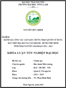 danh gia cong tac cap giay chung nhan quyen su dung dat tren dia ban xa tan khanh huyen phu binh giai doan 2012 2014