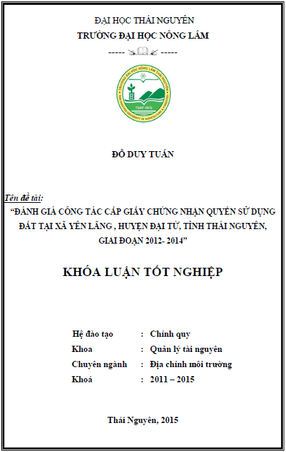 danh gia cong tac cap giay chung nhan quyen su dung dat xa yen lang huyen dai tu tinh thai nguyen giai doan 2012 2014