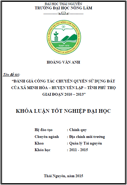 danh gia cong tac chuyen quyen su dung dat cua xa minh hoa huyen yen lap tinh phu tho giai doan 2010 2013