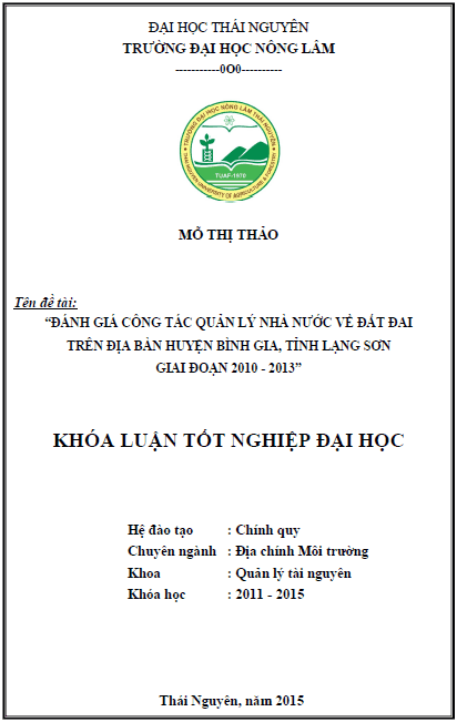 danh gia cong tac quan ly nha nuoc ve dat dai tren dia ban huyen binh gia tinh lang son giai doan 2010 2013