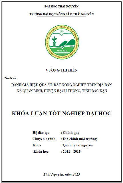 danh gia hieu qua su dung dat nong nghiep tren dia ban xa quan binh huyen bach thong tinh bac kan 1