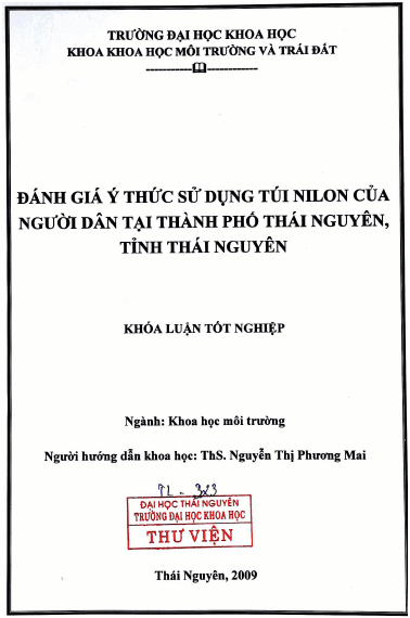 danh gia y thuc su dung tui nilon cua nguoi dan tai thanh pho thai nguyen tinh thai nguyen