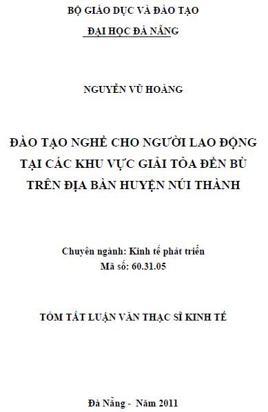 dao tao nghe cho nguoi lao dong tai cac khu vuc giai toa den bu tren dia ban huyen nui thanh