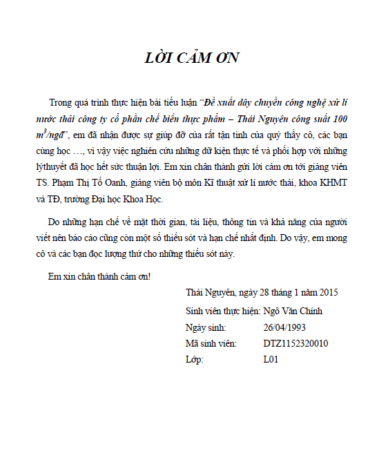 de xuat day chuyen cong nghe xu li nuoc thai cong ty co phan che bien thuc pham thai nguyen cong suat 100 m3 ngay dem