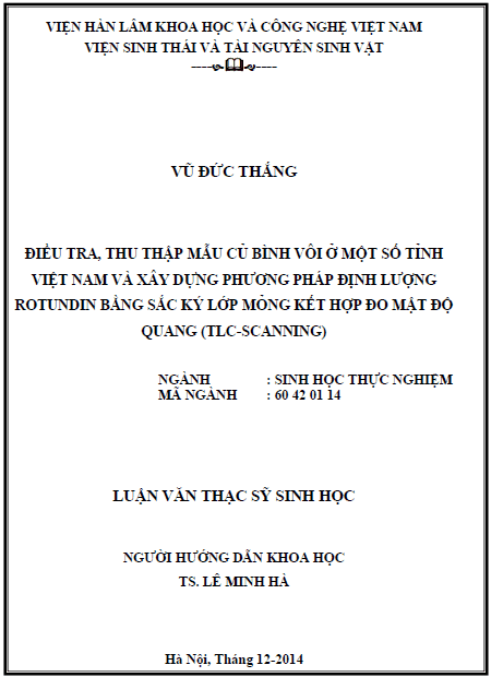 dieu tra thu thap mau cu binh voi o mot so tinh viet nam va xay dung phuong phap dinh luong rotundin bang sac ky lop mong ket hop do mat do quang tlc scanning