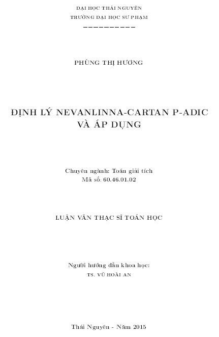 dinh ly nevanlinna cartan p adic va ap dung