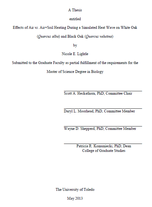 effects of air vs air soil heating during a simulated heat wave on white oak quercus alba and black oak quercus veluntina