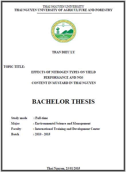effects of nitrogen types on yield performance and no3 content in mustard in thai nguyen 1