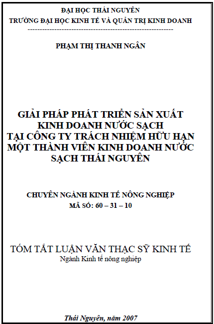 giai phap phat trien san xuat kinh doanh nuoc sach tai cong ty tnhh mot thanh vien kinh doanh nuoc sach thai nguyen