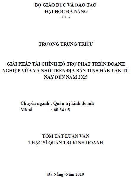 giai phap tai chinh ho tro phat trien doanh nghiep vua va nho tren dia ban tinh dak lak tu nay den nam 2015