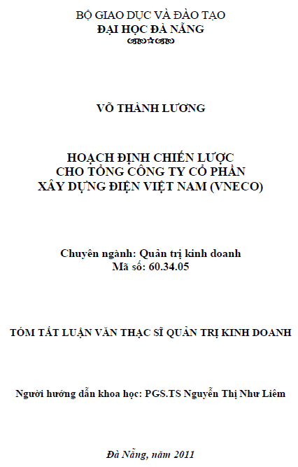 hoach dinh chien luoc cho tong cong ty co phan xay dung dien viet nam vneco