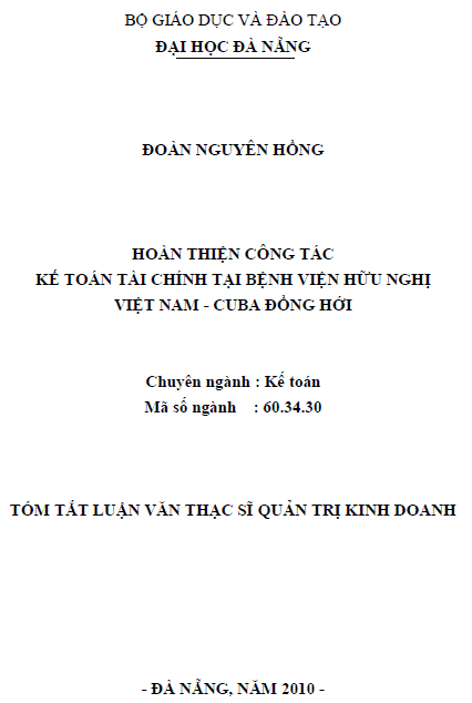 hoan thien cong tac ke toan tai chinh tai benh vien huu nghi viet nam cuba dong hoi