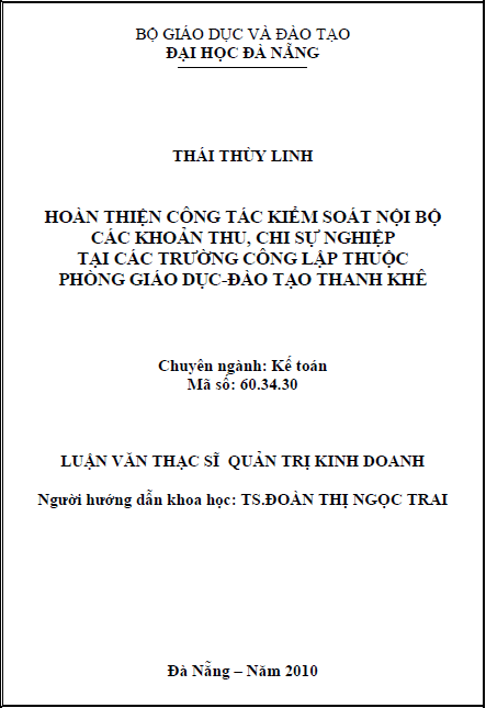 hoan thien cong tac kiem soat noi bo cac khoan thu chi su nghiep tai cac truong cong lap thuoc phong giao duc dao tao thanh khe