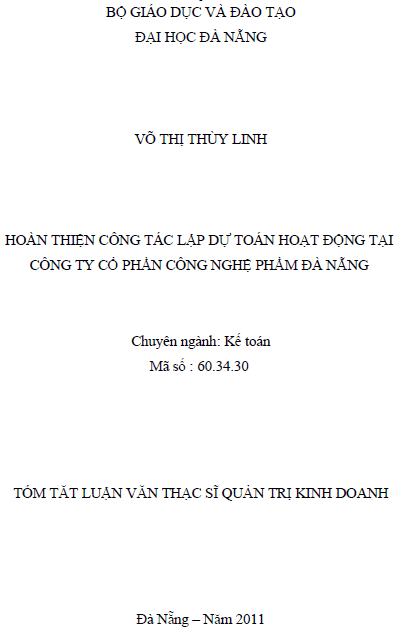 hoan thien cong tac lap du toan hoat dong tai cong ty co phan cong nghe pham da nang