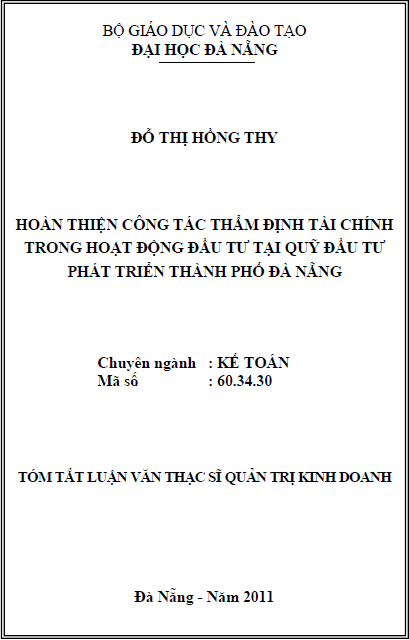 hoan thien cong tac tham dinh tai chinh trong hoat dong dau tu tai quy dau tu phat trien thanh pho da nang