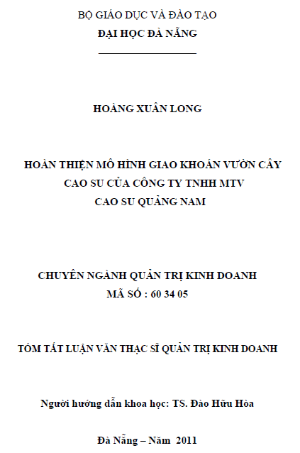hoan thien mo hinh giao khoan vuon cay cao su cua cong ty tnhh mtv cao su quang nam