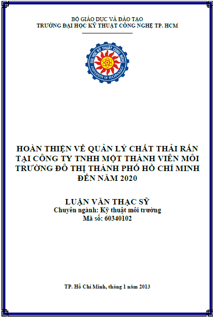 hoan thien ve quan ly chat thai ran tai cong ty tnhh mot thanh vien moi truong do thi thanh pho ho chi minh den nam 2020