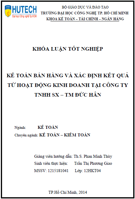 ke toan ban hang va xac dinh ket qua tu hoat dong kinh doanh tai cong ty tnhh san xuat thuong mai duc han