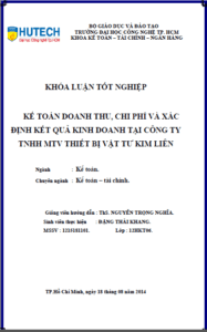 ke toan doanh thu chi phi va xac dinh ket qua kinh doanh tai cong ty tnhh mtv thiet bi vat tu kim lien