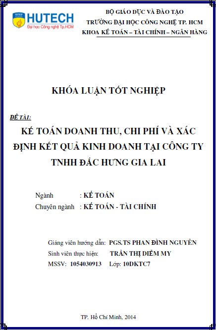 ke toan donh thu chi phi va xac dinh ket qua kinh doanh tai cong ty tnhh dac hung gia lai