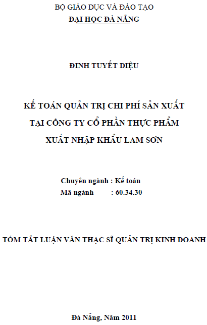 ke toan quan tri chi phi san xuat tai cong ty co phan thuc pham xuat nhap khau lam son