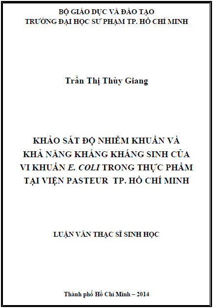 khao sat do nhiem khuan va kha nang khang khang sinh cua vi khuan e coli trong thuc pham tai vien pasteur thanh pho ho chi minh
