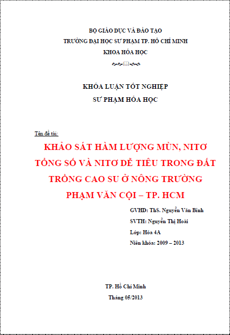 khao sat ham luong mun nito tong so va nito de tieu trong dat trong cao su o nong truong pham van coi thanh pho ho chi minh