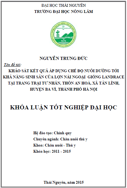 khao sat ket qua ap dung che do nuoi duong toi kha nang sinh san cua lon nai ngoai giong landrace tai trang trai tu nhan thon an hoa xa tan linh huyen ba vi thanh pho ha noi