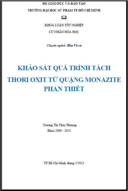 khao sat qua trinh tach thori oxit tu quang monazite phan thiet