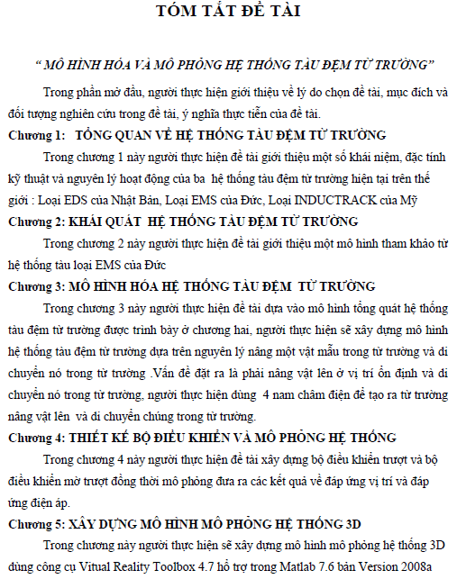 mo hinh hoa va mo phong he thong tau dem tu truong