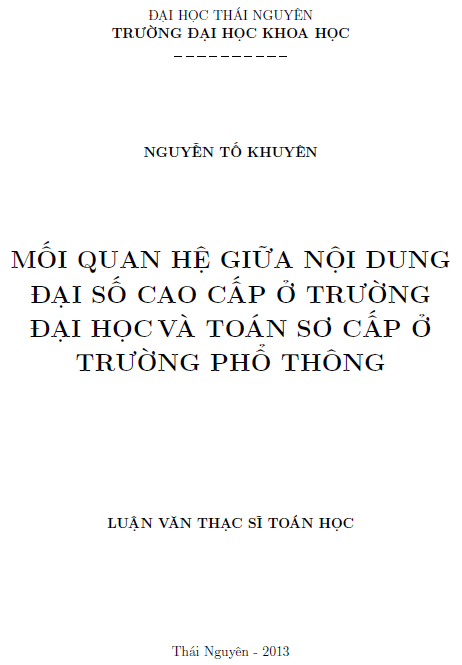 moi quan he giua noi dung dai so cao cap o truong dai hoc va toan so cap o truong pho thong