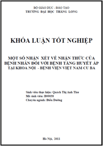 mot so nhan xet ve nhan thuc cua benh nhan doi voi benh nhan tang huyet ap tai khoa noi benh vien viet nam cu ba